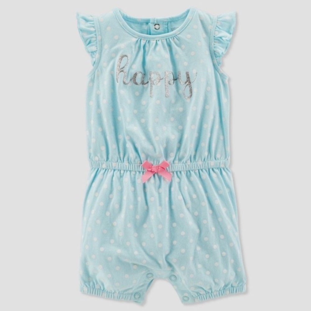 Baby Girls Carter's JOY Blue Happy Romper NWT